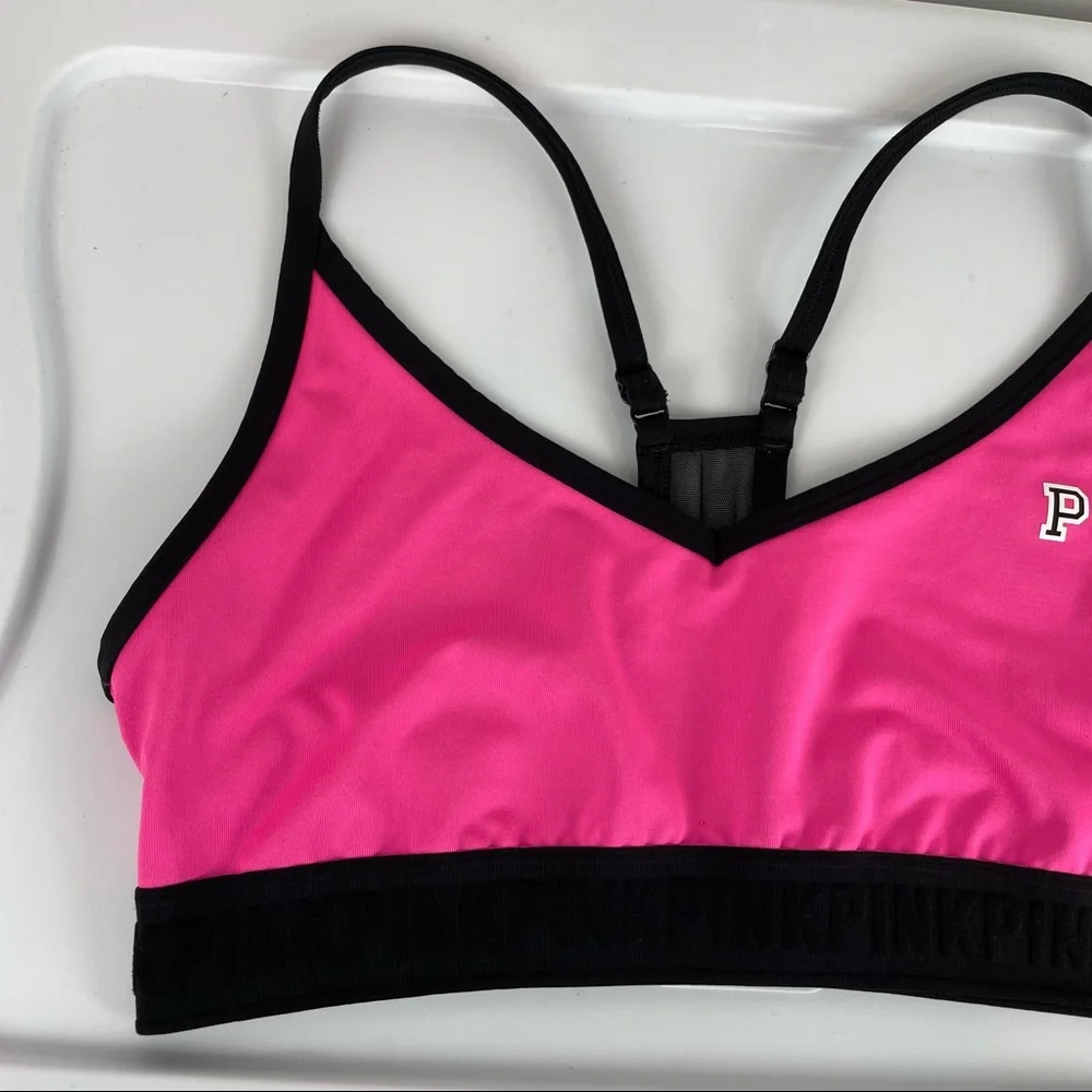 PINK Victoria’s Secret Lounge Sports Bra Sz Large Pink Black Logo - Picture 8 of 15